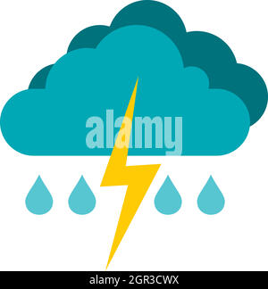 Thunderstorm icon flat vector. Cloudy weather. Rain forecast isolated ...
