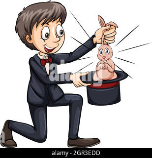 Magician and a cute bunny Stock Vector