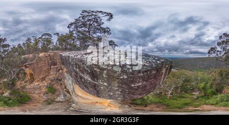 360 degree panoramic view of Spherical panoramic photograph from Portal Lookout overlooking Nepean River in the Blue Mountains in New South Wales in Australia