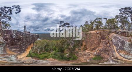 360 degree panoramic view of Spherical panoramic photograph from Portal Lookout overlooking the Nepean River in the Blue Mountains in New South Wales in Australia