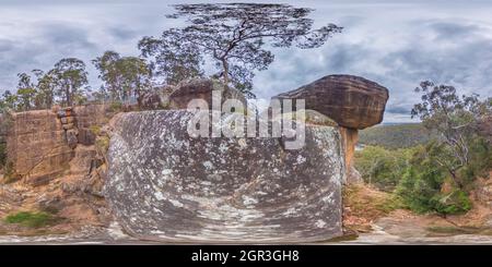 360 degree panoramic view of Spherical panoramic photograph from Portal Lookout overlooking the Nepean River in the Blue Mountains in New South Wales in Australia