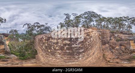 360 degree panoramic view of Spherical panoramic photograph from Portal Lookout overlooking the Nepean River in the Blue Mountains in New South Wales in Australia