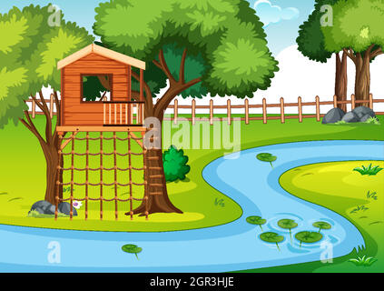 Tree house in the park scene Stock Vector