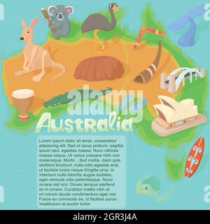 Australia map concept, cartoon style Stock Vector