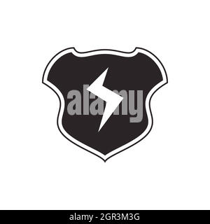 Vector shield and lightning symbol isolated on white background Stock ...