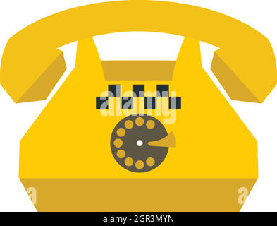 Yellow retro taxi phone icon, flat style Stock Vector