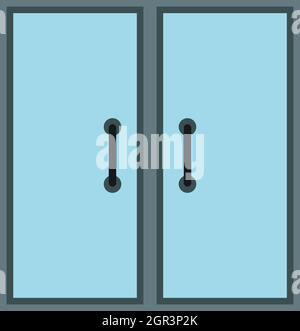 Double glass door icon, flat style Stock Vector