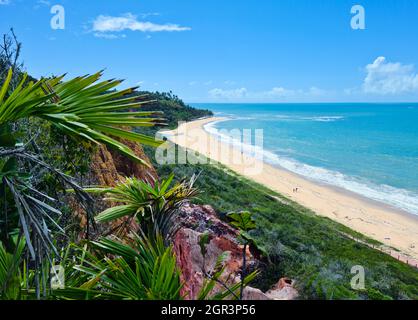 Arraial d'Ajuda is a district of the Brazilian municipality of Porto Seguro, on the coast of the state of Bahia, Cliff on Pitinga beach Stock Photo