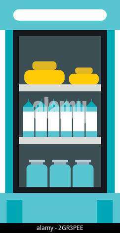 Refrigerator with products in store icon Stock Vector