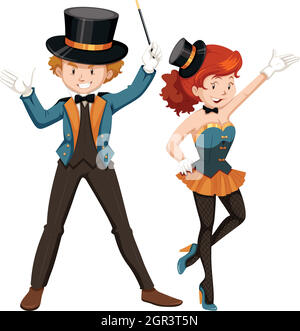 Magician and his assistant in costume Stock Vector