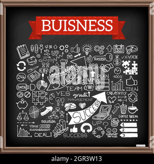 Hand drawn business icons set with chalkboard effect Stock Vector