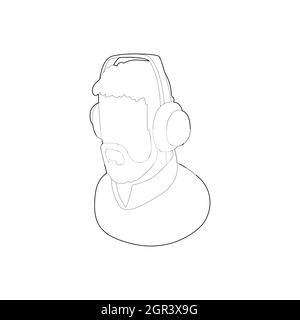 Male commentator in headphones icon, outline style Stock Vector