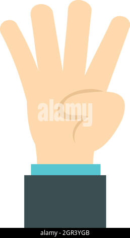 Hand gesture four fingers icon, flat style Stock Vector