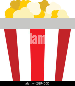 Popcorn in striped cardboard bucket icon Stock Vector