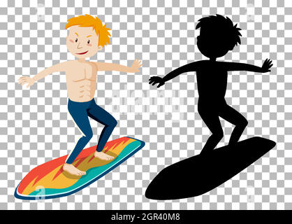 Summer cartoon character on transparent background and its silhouette Stock Vector