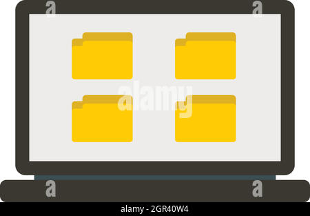 Folder on laptop icon, flat style Stock Vector