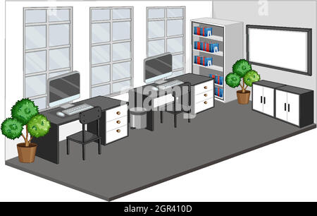 Empty workplace or office room isolated on white background Stock Vector