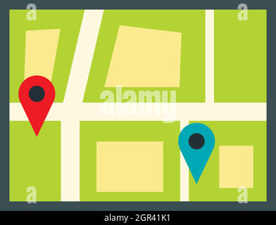 Map with pin pointers icon in flat style Stock Vector
