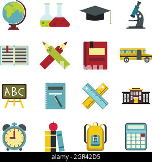 School icons set, flat ctyle Stock Vector