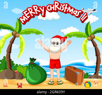 Santa Claus on the beach for Summer Christmas Stock Vector