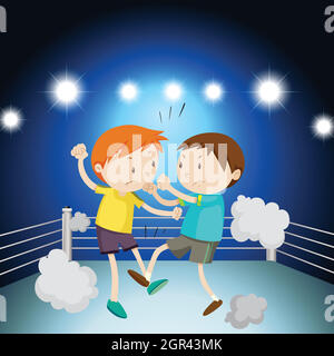 Two boys fighting on the ring Stock Vector