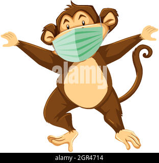 Monkey cartoon character wearing mask Stock Vector