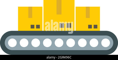 Belt conveyor with load icon, flat style Stock Vector