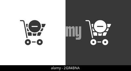 Shopping cart. Delete product. Isolated icon on black and white background. Commerce glyph vector illustration Stock Vector