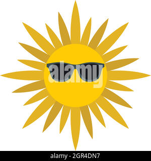 Sun face with sunglasses icon, flat style Stock Vector