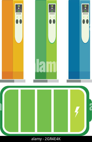 Set of electric car charging stations Stock Vector