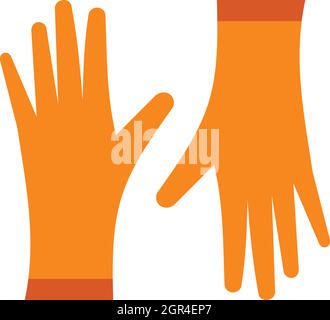 Pair of orange rubber gloves icon, flat style Stock Vector