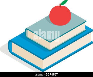 Red apple and two books icon, isometric 3d style Stock Vector