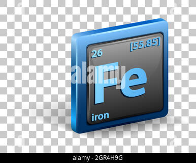 Iron chemical element. Chemical symbol with atomic number and atomic mass. Stock Vector