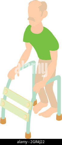 Old man with walking frame icon, cartoon style Stock Vector