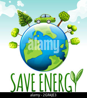 Save energy theme with car and trees Stock Vector