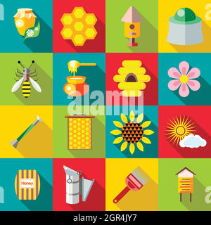 Apiary icons set, flat style Stock Vector