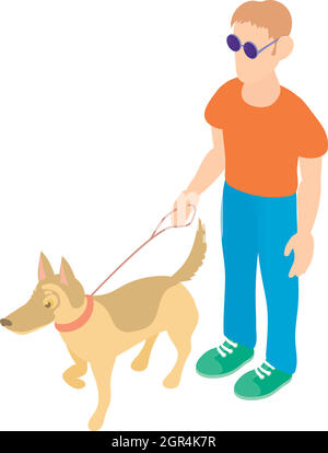 Blind man with guide dog icon, cartoon style Stock Vector