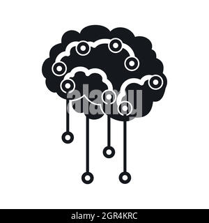 Sensors on human brain icon, simple style Stock Vector