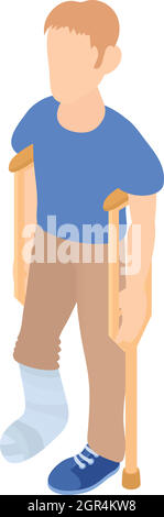 Man with crutches and a plaster on broken leg icon Stock Vector