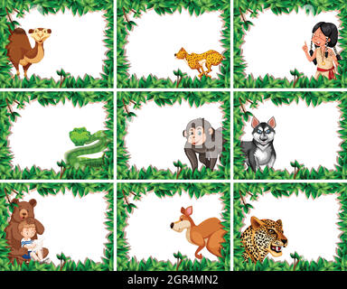 Set of animal on nature border Stock Vector