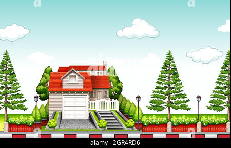 House with red roof at daytime Stock Vector