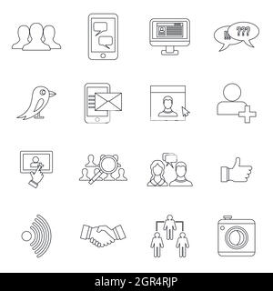 Social network icons set, outline style Stock Vector