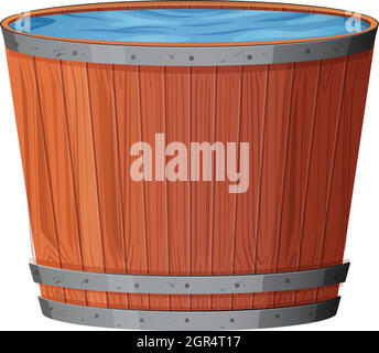 Water in Wooden Barrel on White Background Stock Vector