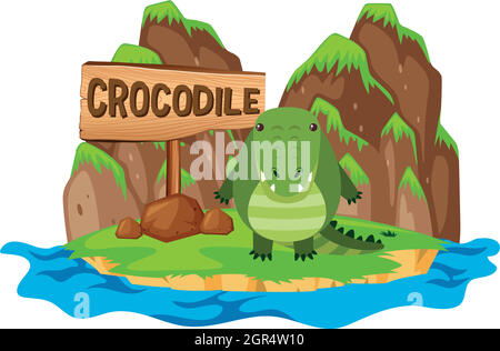 Crocodile on the island Stock Vector