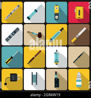 Vaping icons set, flat style Stock Vector