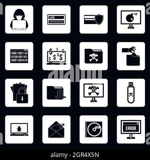 Hacking icons set, simple style Stock Vector