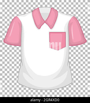 Blank white shirt with pink short sleeves and pocket on transparent Stock Vector
