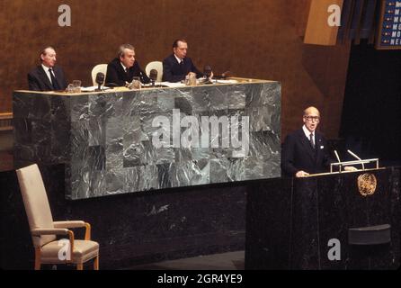 French President Valery Giscard d'Estaing, addressing United Nations General Assembly, New York City, New York, USA, May 24, 1978