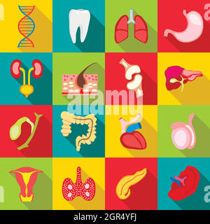 Internal organs icons set, flat style Stock Vector