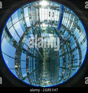 New York, NY - September 30, 2021: View of the interior of observation deck Summit built on top of One Vanderbuilt.  Image taken with specialty fisheye lens. Stock Photo
